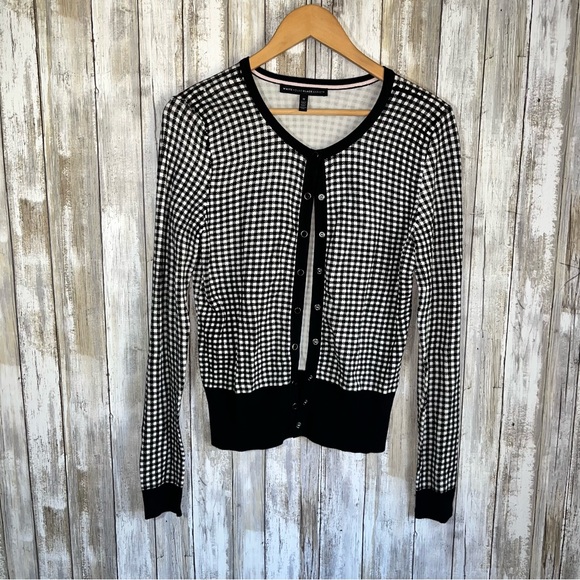 White House Black Market Gingham Snap Button Cardigan Women’s Medium - Picture 1 of 5